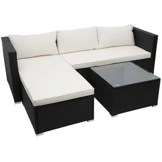 MCW Poly-Rattan Garnitur MCW-F57, Balkon-/Garten-/Lounge-Set Sofa Sitzgruppe ~ schwarz, Kissen creme ohne Deko-Kissen