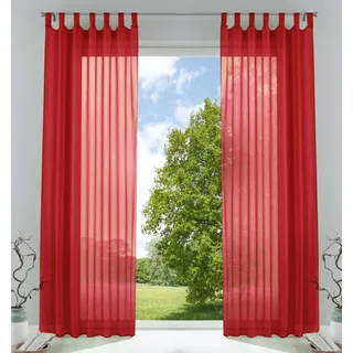 Gardinenbox 2er-Pack Gardinen Transparent Vorhang Set Wohnzimmer Voile Schlaufenschal mit Bleibandabschluß HxB 245x140 cm Rot, 61000CN