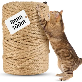 100m Sisalseil für Kratzbaum 6MM, Natur Sisal Seil für Katzen, Kratzseil, Haushalt, Garten,Handarbeiten, DIY, Dekoration, Kordel für Ersatz (100M x 8MM)