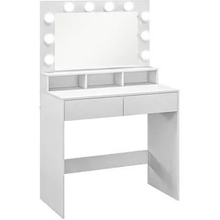 Homcom Schminktisch mit LED-Beleuchtung Frisiertisch mit Spiegel einstellbar Helligkeit , Weiß , Holzwerkstoff , 40x135x80 cm , Schlafzimmer, Schminktische