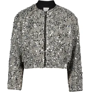 Jackenblazer BETTY & CO "Blouson mit Pailletten", Damen, Gr. 34, schwarz (schwarz, silber), Obermaterial: 100% Polyester PES., Blazer Jackenblazer