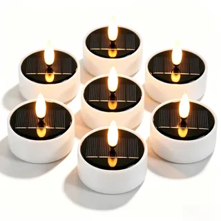 GAOUTO 6 Stück Solar Teelichter: LED Kerzen Flackernd, Teelicht-LED-Kerzen, Outdoor Wasserdicht Solarkerzen, Flammenlose Kerzen, für Garten und Terrassen Dekoration, Weiß