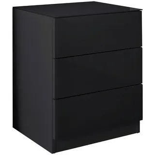 Carryhome Nachtkästchen , Graphitfarben , Glas, Holzwerkstoff , 3 Schubladen , 46x57x40 cm , Schlafzimmer, Nachtkästchen