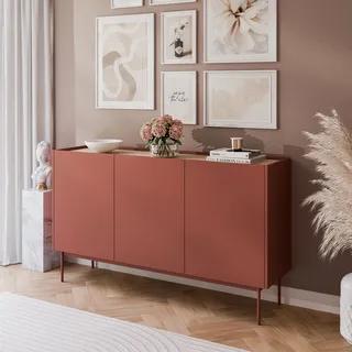 Kommode Dreitürige ESSENCE 3D K144 Ceramic Red / Linea Eiche
