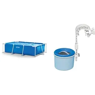 Intex Rectangular Frame Pool -Aufstellpool - 300 x 200 x 75 cm, Blau & Intex Oberflächenskimmer - Deluxe Oberflächenskimmer zur Wandmontage - Hängeskimmer, Grau