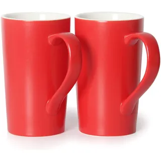 Smilatte 600 ml große Kaffeetassen, M007 Plain Tall Ceramic Cup mit Griff für Dad Men, 2er-Set, rot