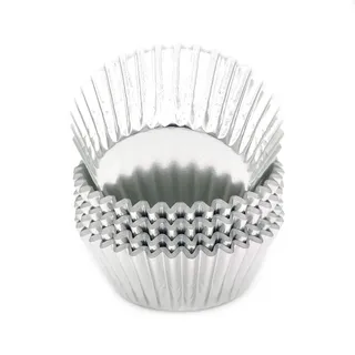 Mombake Einweg-Backförmchen aus Standard-Folien Papier, Muffin-Cupcake-Förmchen für Partys und mehr (Silber, 100 Stück)