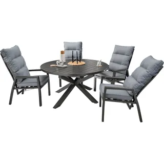 Destiny Garten-Essgruppe »GARDA HL ARONA« Set, 1 Ausziehtisch, 4 Hochlehner verstellbar, 5 Stk. tlg. (Set, 9-tlg., 4 Hochlehner, 1 Ausziehtisch Ø 120/170x75cm) Aluminium, grau