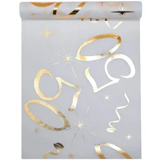 Tischläufer Weiß-Gold 50 Jahre 30 cm x 5 m Dekostoff Banner Tischdecke Tischband