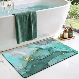 DEXI Badematte rutschfest 40 x 60 cm, Super Absorbierende Badezimmerteppich, schnelltrocknende Badvorleger, Waschbar Duschvorleger für Dusche, Badewannen und Badezimmer, Grün