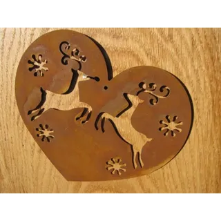 Edelrost Herz mit Hirsch, 3 Größen Herz mit Hirsch - 16 cm