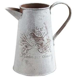 Yardwe Vintage Deko Blumenkrug, Shabby Chic Metall Vase für Trockenblumen, Retro Blumentopf Wasserkrug mit Griff für Garten und Landhausstil, 17x11x7cm