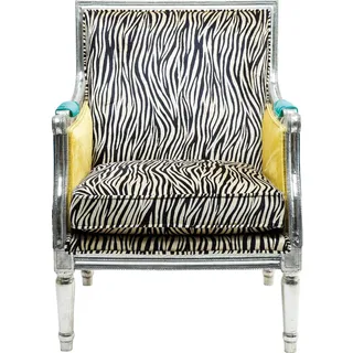 Kare Design Loungesessel Regency Zebra, 78128, bequemer XL Lese/TV-Polstersessel mit Armlehne, schwarz-weiss silber (H/B/T) 98x70x68cm