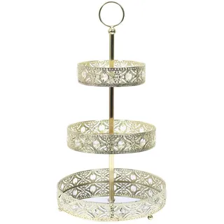 HOME DECO FACTORY, KA0112, Decorative Gold Metal Tray with Three Tiers, ideal for Presenting Objects, Easy to Maintain, Design Inspired by Oriental Motifs, 3 Tiers, Gold