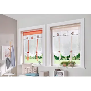 my home Bindegardine »Java« Stangendurchzug 1 Stk. tlg. Fertiggardine, transparent, mit bestickten Eulen, beige