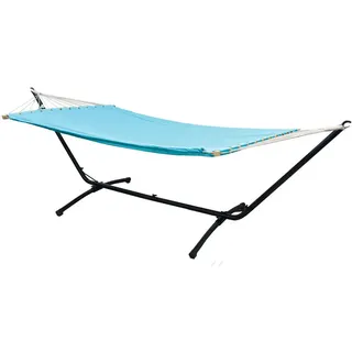 Amanka XL Hängematte mit Gestell 310/100 cm, Blau/Schwarz , Metall , Rechteckig , 100x96x310 cm , Gartenmöbel, Gartenschaukeln, Hängematten