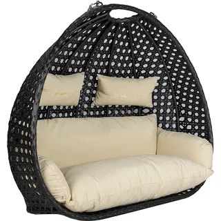 HOME DELUXE Polyrattan Hängesessel TWIN DELUXE - nur Korb und Kissen | Hängekorb, Hängestuhl, Gartenmöbel, Gartenschaukel, Rattanmöbel - Schwarz