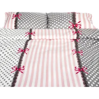 Fleece Bettwäsche aus Polyester, ca. 130 gsm, Grau-Rosa mit Schleifen Bettbezug 200x200 cm