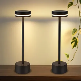 ZMH 2ER Tischlampe Kabellos LED Tischleuchte Akku Nachttischlampe Dimmbare 3000K-6500K mit USB-C Touch Lampe Schwarz Tischlampen für Schlafzimmer Esszimmer Büro - Schwarz