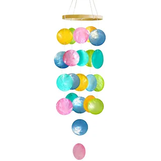 MospdyGear Farbenfrohes Windspiel aus bemalten Muscheln, Handgefertigte Deko für Wohnung, Balkon & Terrasse, Bringt Strandflair & Positive Schwingungen ins Zuhause (Bunt)