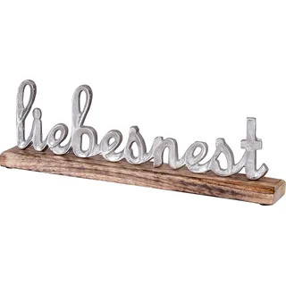 Schriftzug Liebesnest L40cm Metall Silber Mango Holz Tischdeko Deko Aufsteller - Silber