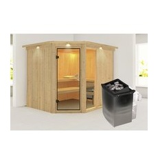 KARIBU Sauna »Paide 3«, inkl. 9 kW Saunaofen mit integrierter Steuerung, für 4 Personen - beige