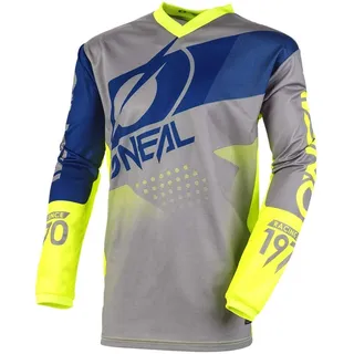 O'NEAL | Motocross-Jersey | MX Enduro Motorrad | Maximale Bewegungsfreiheit, Gepolsterter Ellbogenschutz, Atmungsaktives Material | Element Jersey Factor | Erwachsene | Grau Blau Neon-Gelb | Größe S