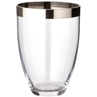 Edzard Vase Charlotte, rund, Höhe 20 cm, Durchmesser 15 cm, mundgeblasenes Kristallglas mit Platinrand - Glas Vase, Blumenvase, Moderne Tulpenvase