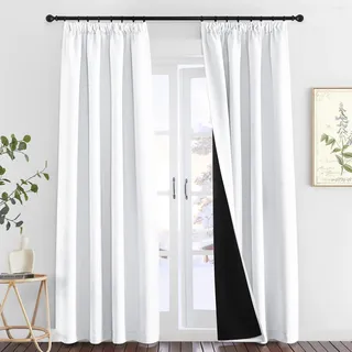 PONY DANCE Verdunkelungsvorhang Schiene Extra Lange Gardinen und Vorhänge mit Kräuselband Weiss 2er Set H 260 x B 140 cm Doppellagige Gardinen 100% Blickdicht Thermovorhang Kälteschutz
