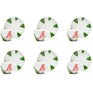 Excelsa Gnomo Friends Set mit 6 Kaffeetassen mit Untertasse, Porzellan, Fassungsvermögen 70 ml.