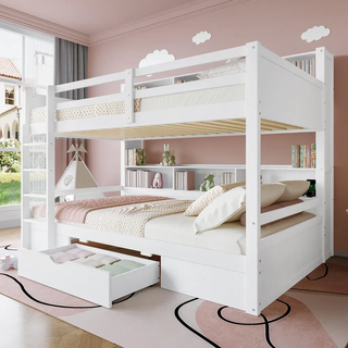 Flieks Etagenbett 90x200cm + 90x200cm Weiß mit Schubladen Staufächer , Holz , 90x200 cm , Babymöbel & Kindermöbel, Kinderzimmer & Jugendzimmer, Stockbetten