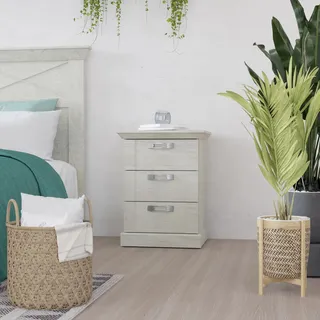 Forte VANKKA Kommode 150 160, Kommode mit 6 Schubladen, Modernes Sideboard, Wohnzimmerkommode, Weiße Kommode, Holzwerkstoff, Planked Eiche Holzdekor/Weiß, 154,7 cm breit x 86,3 cm hoch x 42 cm tief