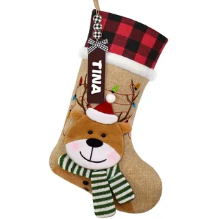 ASTNIC Weihnachtsstrumpf Personalisiert 18 Inch Großer Nikolausstrumpf mit Namen, Hängende Socke Candy Geschenk Taschen für Weihnachten Familienfeiertage Kamin Weihnachtsbau Dekoration (Rentier)