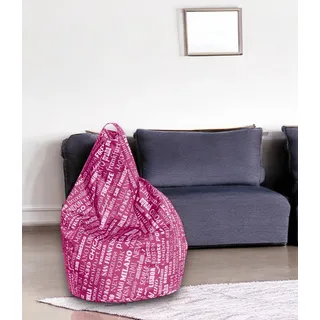 Talamo Italia Sitzsack mit Schriftzug Fantasie, Fuchsia und Weiß, Maße 80 x 120 x 80 cm