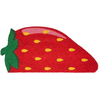 Fisura Fußmatte für den Eingangsbereich Erdbeere aus Kokosfaser mit Rutschfester Unterseite aus PVC, Innenmatte, rot, handbemalt, Teppich für den Eingangsbereich mit lustiger Form, 70 x 40 cm