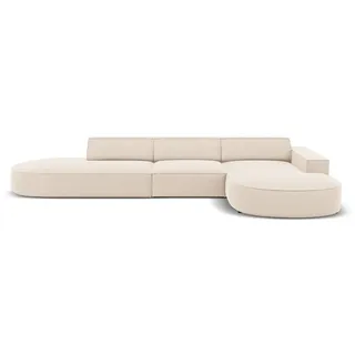 Micadoni Ecksofa rechts Jodie aus Samt leichtes beige 4 Sitzplätze , Beige , Textil , L-Form , 342x166 cm , Hergestellt in Europa, Oeko-Tex® , Wohnzimmer, Sofas & Couches, Wohnlandschaften, Ecksofas