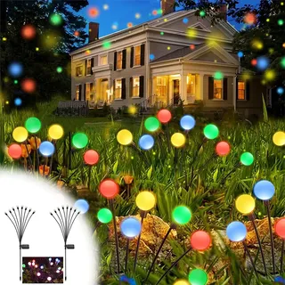 Solarlampen Für Außen Garten, 2er 8 Led Solar Glühwürmchen Leuchte, Solarlicht Gartendeko Solarleuchten Gartenbeleuchtung Für Terrasse Balkon Garten