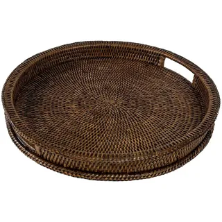 LA PORCELLANA Bianca - Botanio Brown Tablett rund Durchmesser 40 cm, Rattan