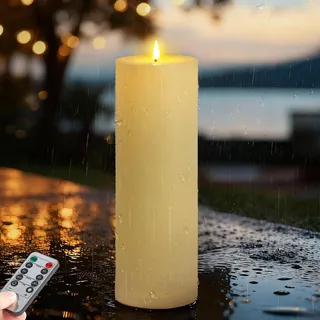 Ketom LED Kerzen mit Timerfunktion, D10 x H30 cm LED Kerzen Flackernde Flamme mit Fernbedienung, Wasserdichte Batterie Dekorative Kerze Outdoor Groß für Weihnachten (Elfenbein, Ohne Batterien)