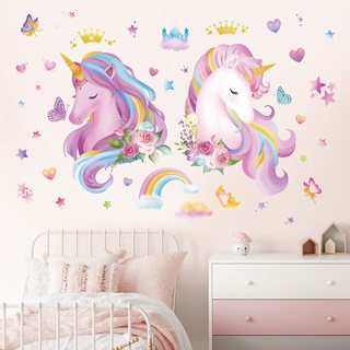 decalmile Wandtattoo Einhorn Regenbogen Mädchen Wandaufkleber Einhorn Rosa Wandsticker Kinderzimmer Babyzimmer Schlafzimmer Wanddeko