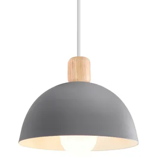 iDEGU Ø20cm Hängelampe Retro E27 LED Hängeleuchte Moderne Skandinavisch Deckenleuchte aus Metall Holz Pendelleuchte für Schlafzimmer Esszimmer Küche Restaurant (Grau, 1 Stück)