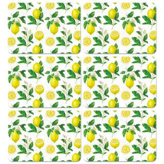 obusatt Platzsets aus Kunststoff, Set mit 6 Stück, Sommer-Tischsets, Gelb, Limonade, waschbar, Vinyl, rustikale Feiertagstischdekoration für drinnen und draußen, Party, Küche, Esstisch