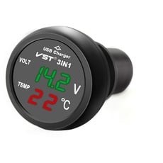YGL 3 in 1 USB Autoladegerät Auto Motorrad Spannungsanzeige Voltmeter mit digitalem LED-Display Wasserdicht/Ladegerät/Thermometer 12V-24V