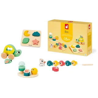 Janod - Spielbox Baby - Kinderspielzeug 18 Monate - Lernspielzeug mit Holzpuzzle - Motorikspiele Baby - Aktivitätsspielzeug für die Psychomotorische Entwicklung - Ab 18 Monate J04064