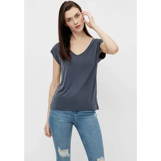 Pieces Kurzarmshirt "PCKAMALA TEE NOOS BC", Damen, Gr. XS, blau (ombre blau), Single Jersey, Obermaterial: 73% Modal, 27% Polyester, unifarben, Basic normal, V-Ausschnitt, Shirts