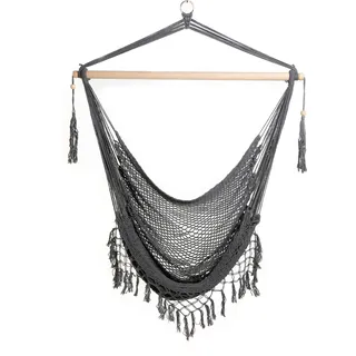 Svita Hängesessel in Netz-Optik mit Fransen Baumwollseil Naturmaterial Grau