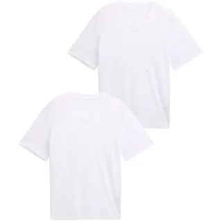 T-Shirt TOM TAILOR, Herren, Gr. S, weiß, Single Jersey, Obermaterial: 100% Baumwolle, unifarben, regular fit taillenbedeckt, V-Ausschnitt, gerader Abschluss, Shirts T-Shirt, mit V-Ausschnitt, Doppelpack