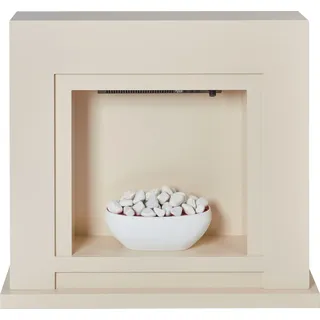 BELIANI Elektrokamin Beige mit LED Flammeneffekt Kieselsteine Weiß Elektrischer Kamin Kaminumrandung Thermostat Heizung für Wohnzimmer