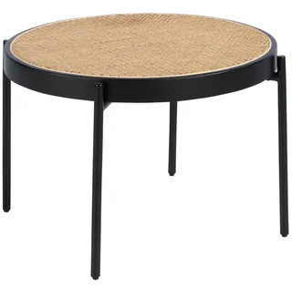 Angel Cerda Couchtisch Runder Couchtisch aus Rattan, schwarzem Holz und schwarzem Stahl Ø66/40 cm , Schwarz , Metall , Nachbildung,Schima , Holz Optik , Rundform,Rund,Rund , Rundrohr , 66x40x66 cm , FSC 100% , Wohnzimmer, Wohnzimmertische, Couchtische