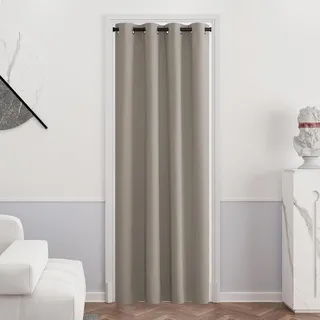 PONY DANCE Lichtundurchlässige Vorhänge Blickdicht Türvorhang 1 Stück H 240 x B 140 cm Wohnzimmer Gardinen mit Ösen Blackout Curtain Thermovorhang Kälteschutz, Sandfarben